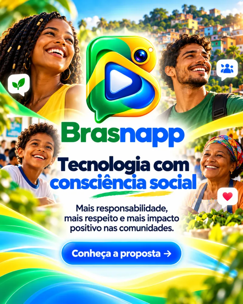 Peça da campanha: “Tecnologia com consciência social — mais responsabilidade, mais respeito e mais impacto positivo nas comunidades”